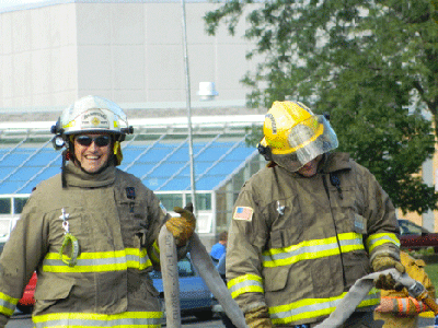 Fire fighters take part in the 28th Hamburg marathon in Hamburg